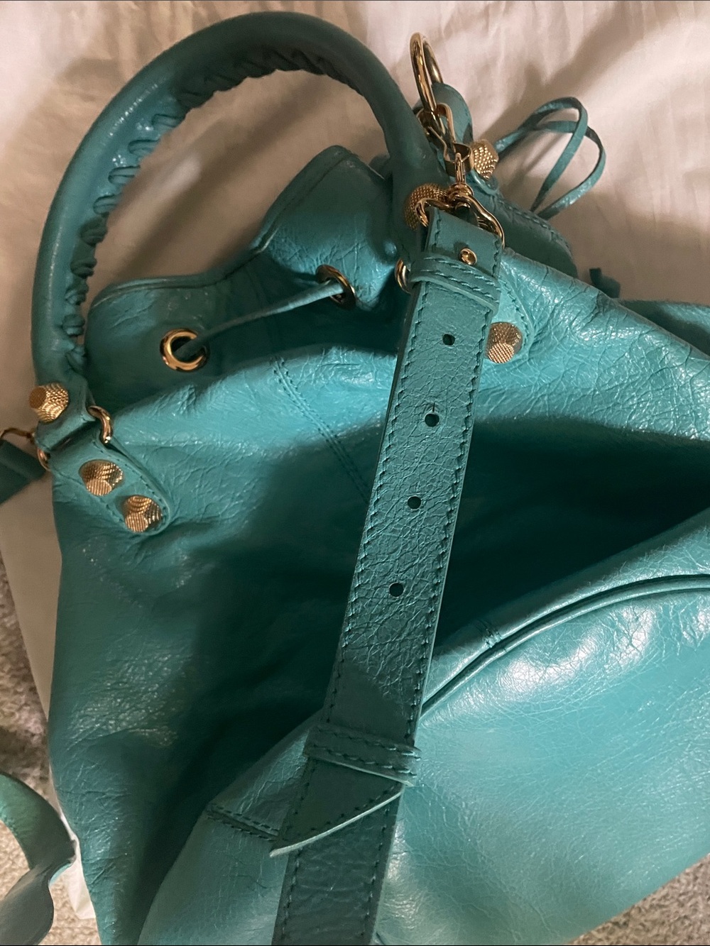 Balenciaga Giant 12 Bleu Tropical Pompon Drawstring Bag - Picture 9 of 15